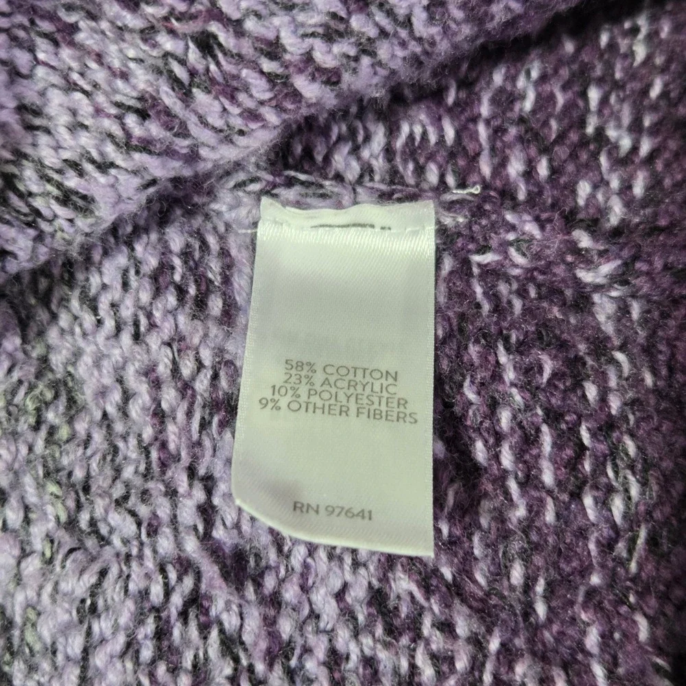 J.Jill Cable Knit Open‎ Front Cardigan Sweater Cozy Duster Purple Gray Women's S - Picture 5 of 7